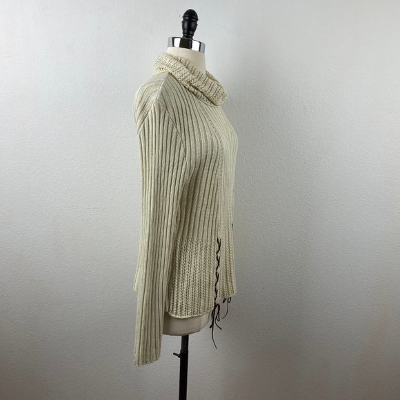 Knit Zone USA Boho Pullover Sweater Natural Rolled Turtleneck Flared Sleeves XL - Picture 7 of 8